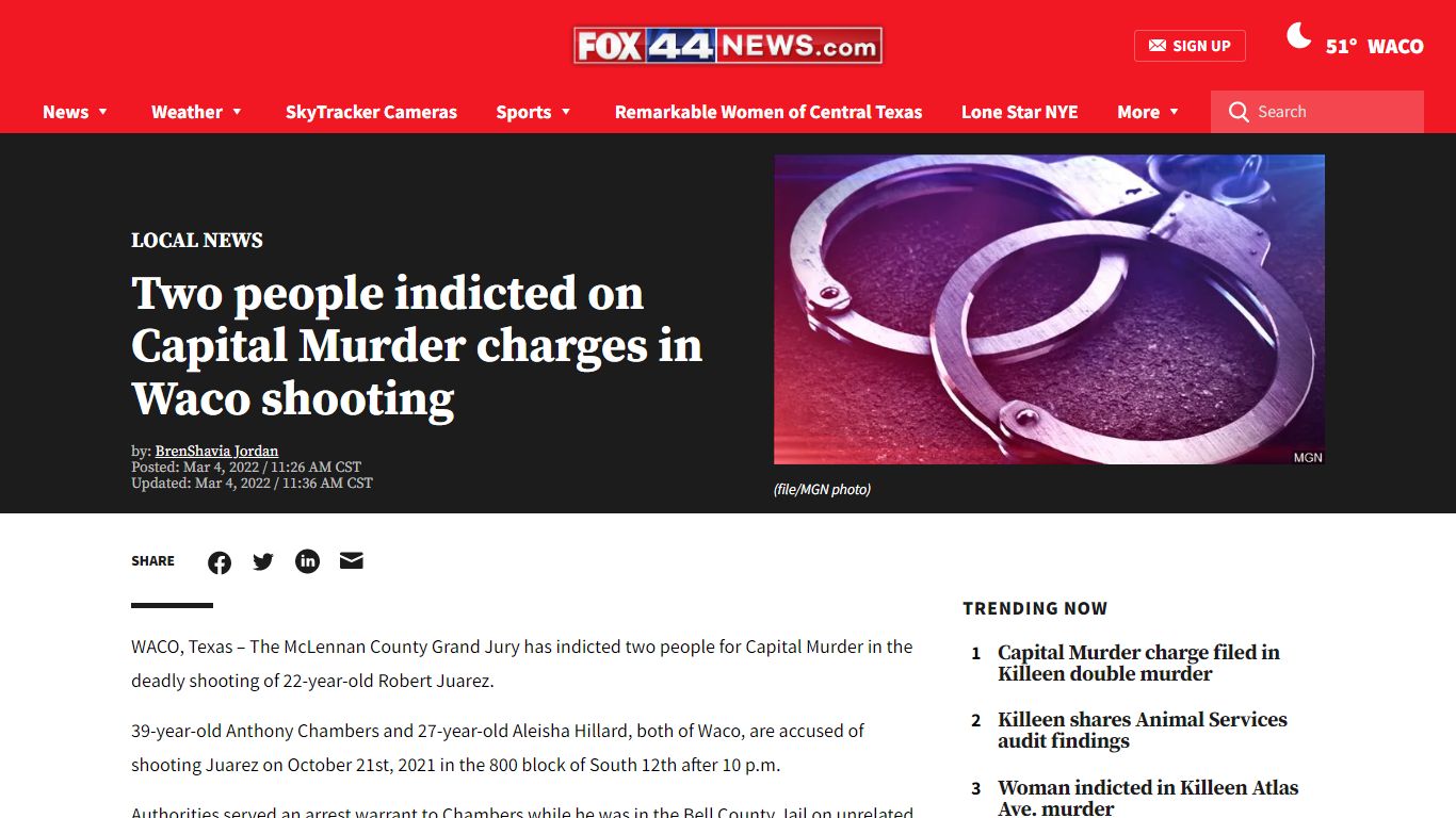 Two people indicted on Capital Murder charges in Waco shooting