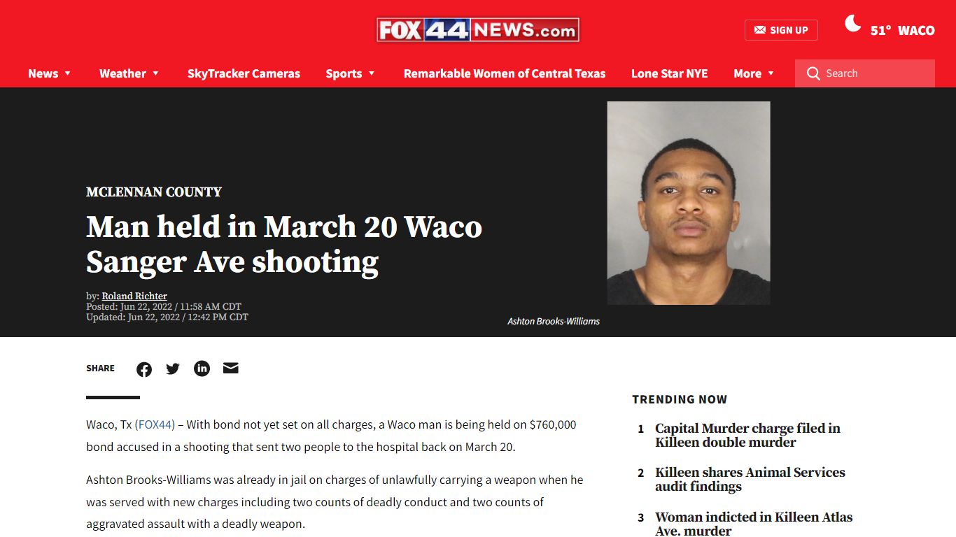 Man held in March 20 Waco Sanger Ave shooting | KWKT - FOX 44 - FOX44 News