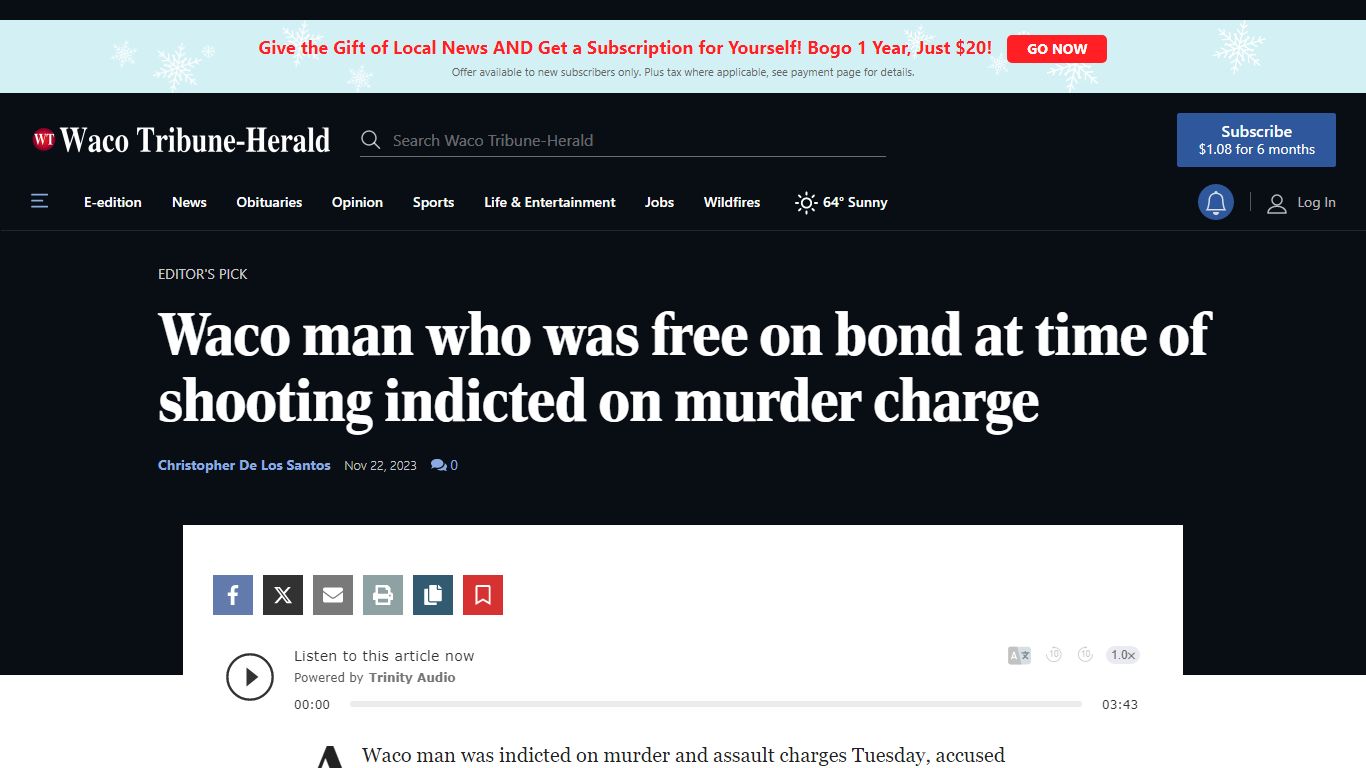 Waco man indicted in fatal September shooting